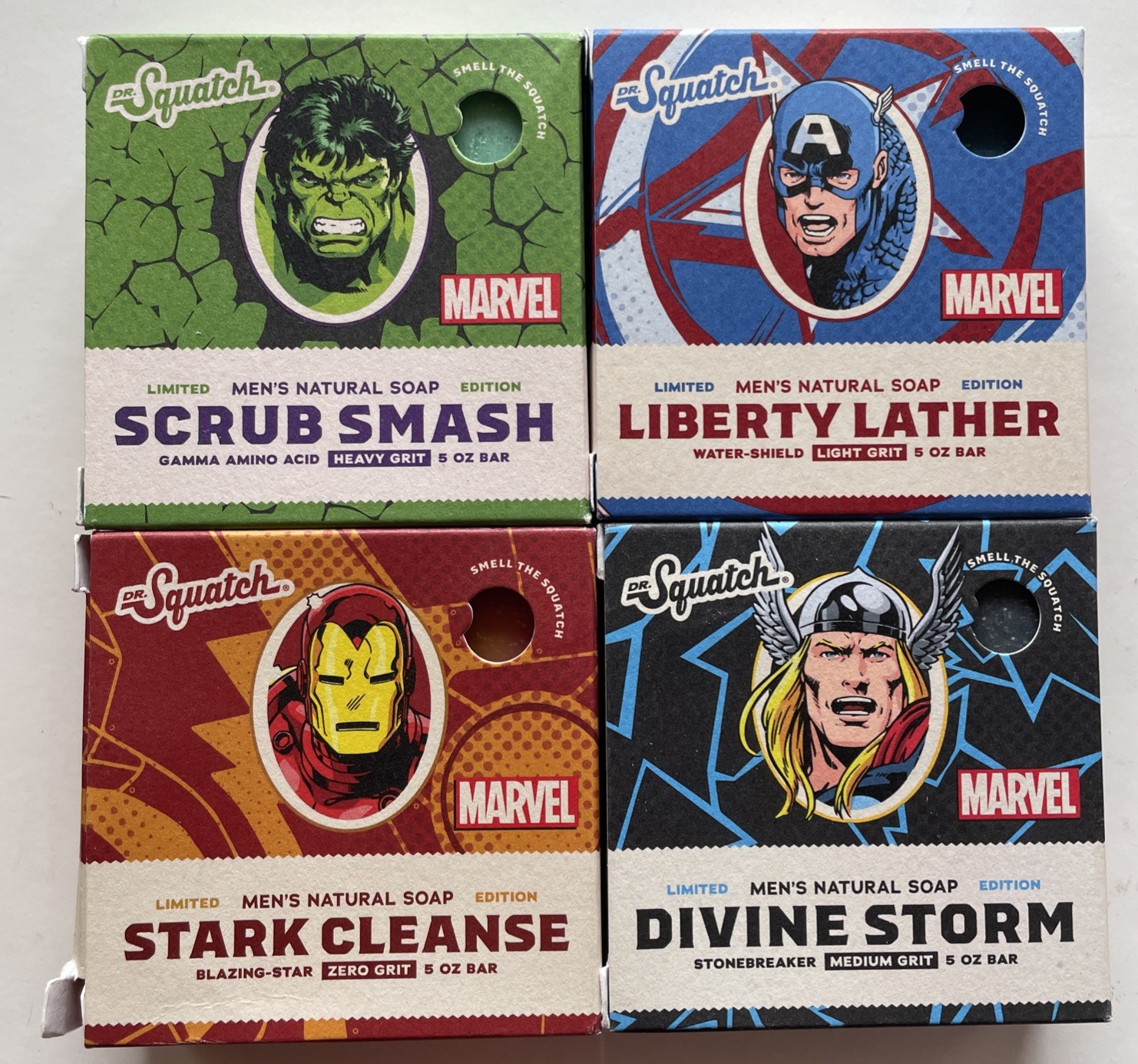 4 Dr. Squatch Natural Soap Marvel 5 oz Hulk Thor Capt America Iron Man *READ***