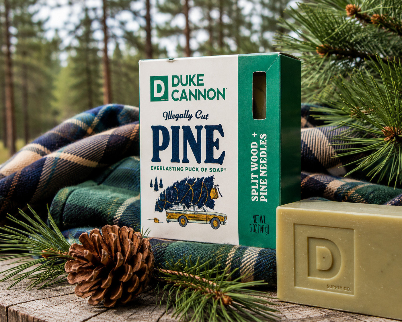 Duke Cannon Illegally Cut Pine Soap Bar 5oz Split Wood + Pine Needles