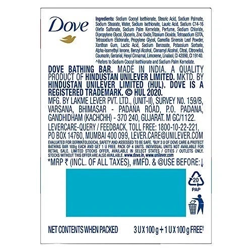 Dove Care Protect Bathing Bar 100g Pack of 4 Germ Care Soap Free Shipping