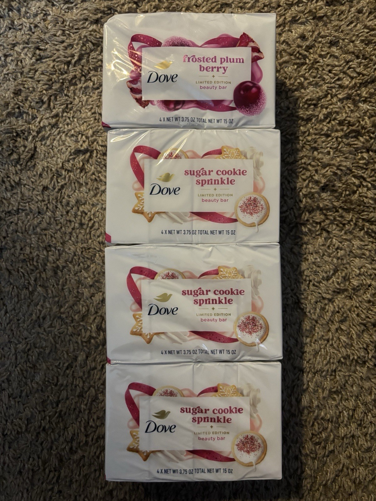 Dove Soap 12 Bars Sugar Cookie Sprinkle 4 Bars Frosted Plum Berry New Sealed