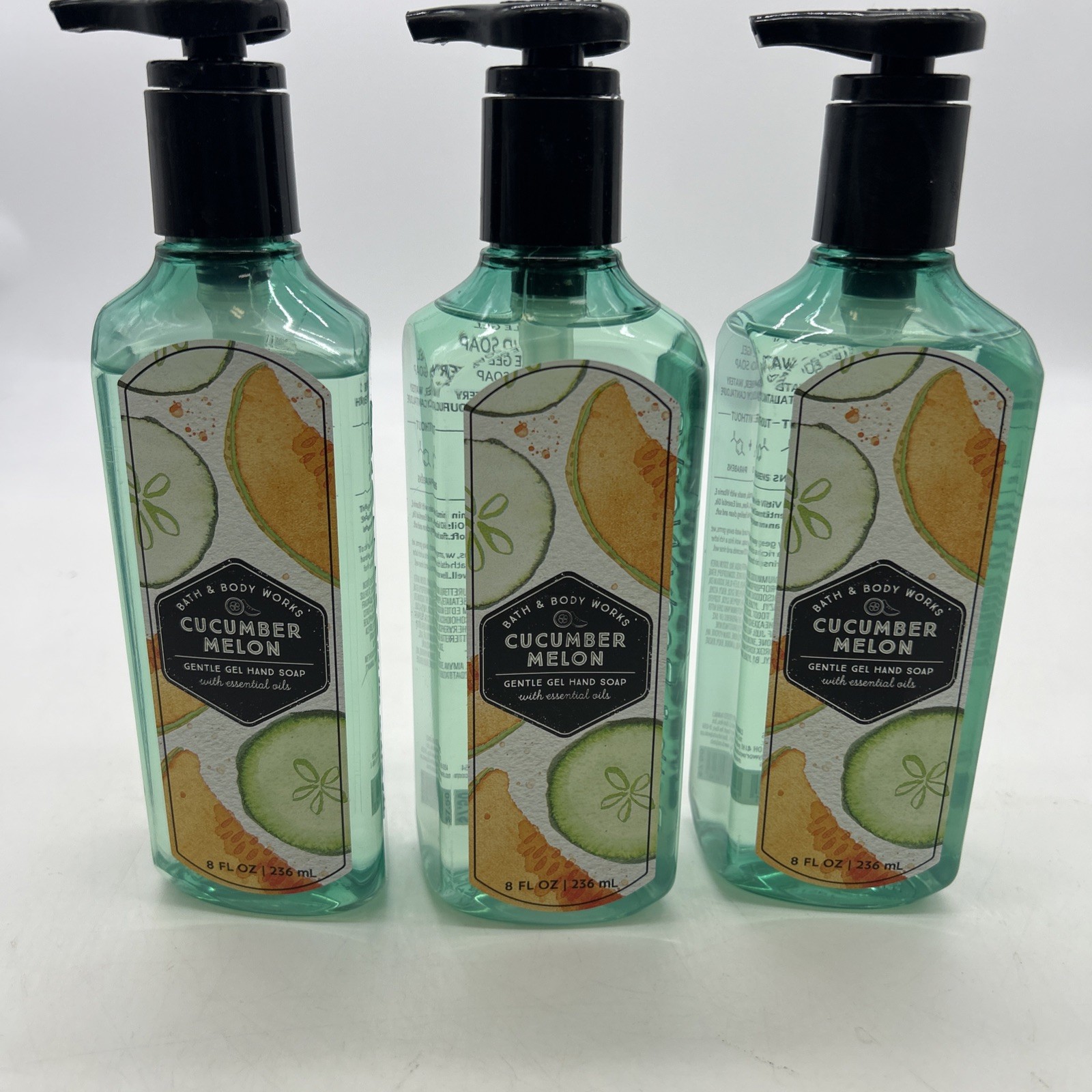 3 NEW BATH & BODY WORKS CUCUMBER MELON GENTLE GEL HAND SOAP WASH ESSENTIAL OILS