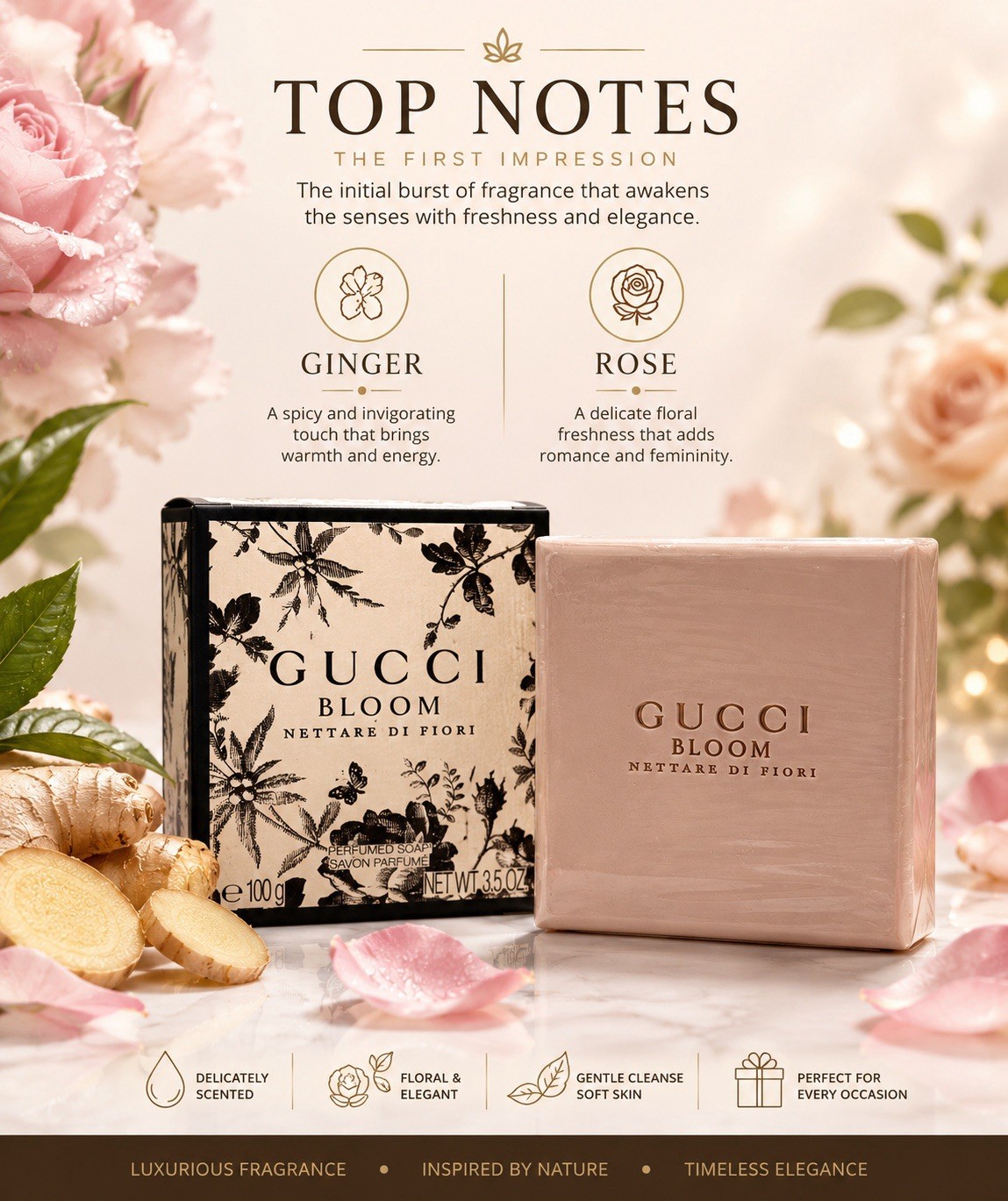 Gucci Bloom Nettare Di Fiori Perfumed Soap Bar 3.5 oz Ginger Rose Scent