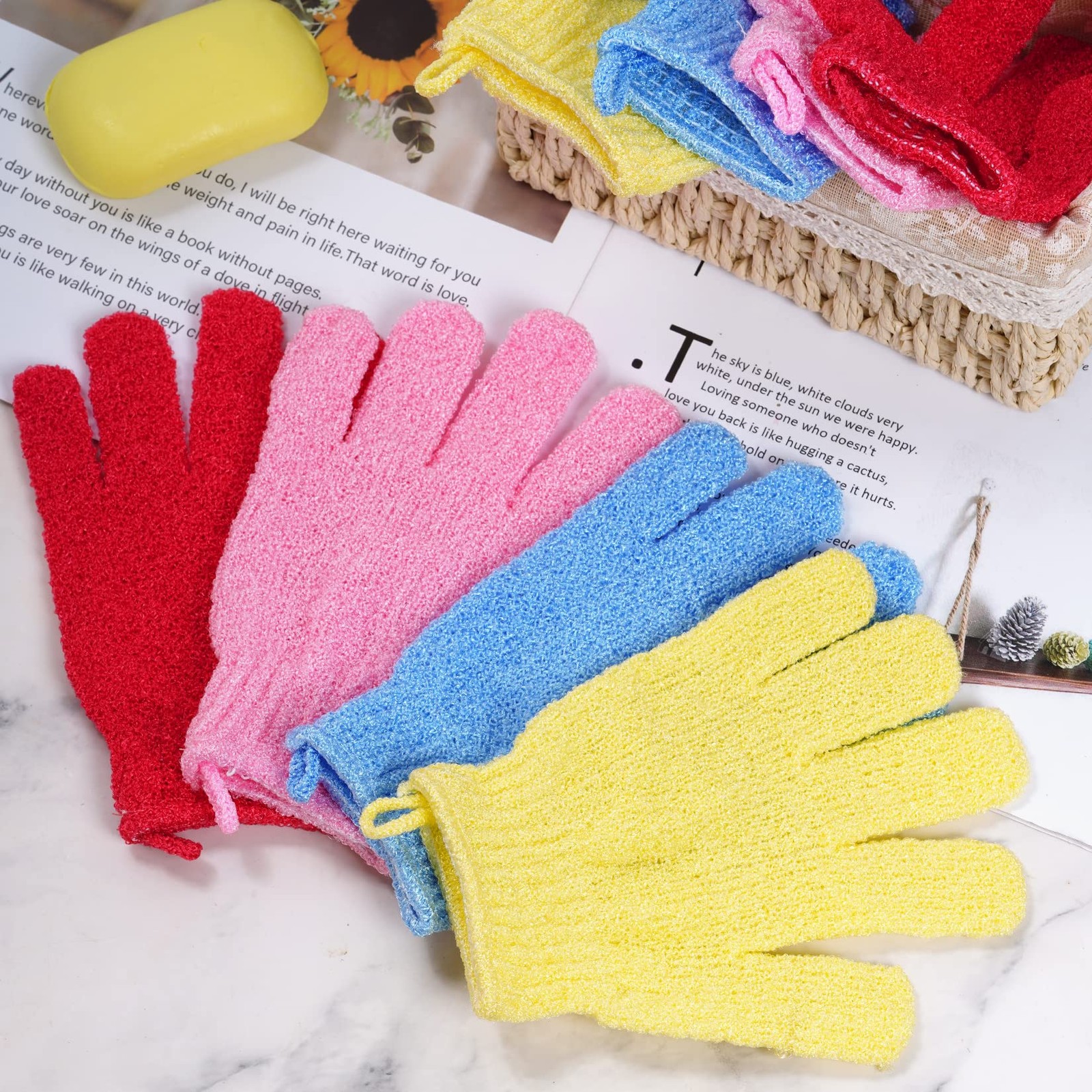 4 Pairs Bath Exfoliating Gloves Scrub, 1 Count (Pack of 8), Multicolor a