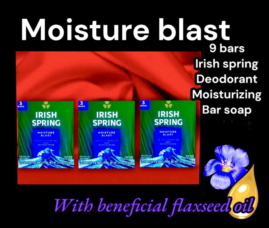 9 Bars Irish Spring Moisture Blast Deodorant Bar Soap:(3pk x 3), 12hr Fresh