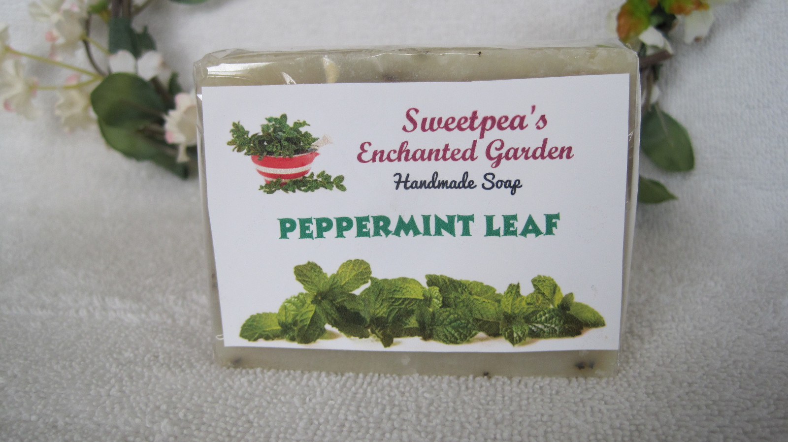 *HANDMADE NATURAL VEGAN SOAP, “PEPPERMINT LEAF” BARS. 3.5 to 5 oz ea.