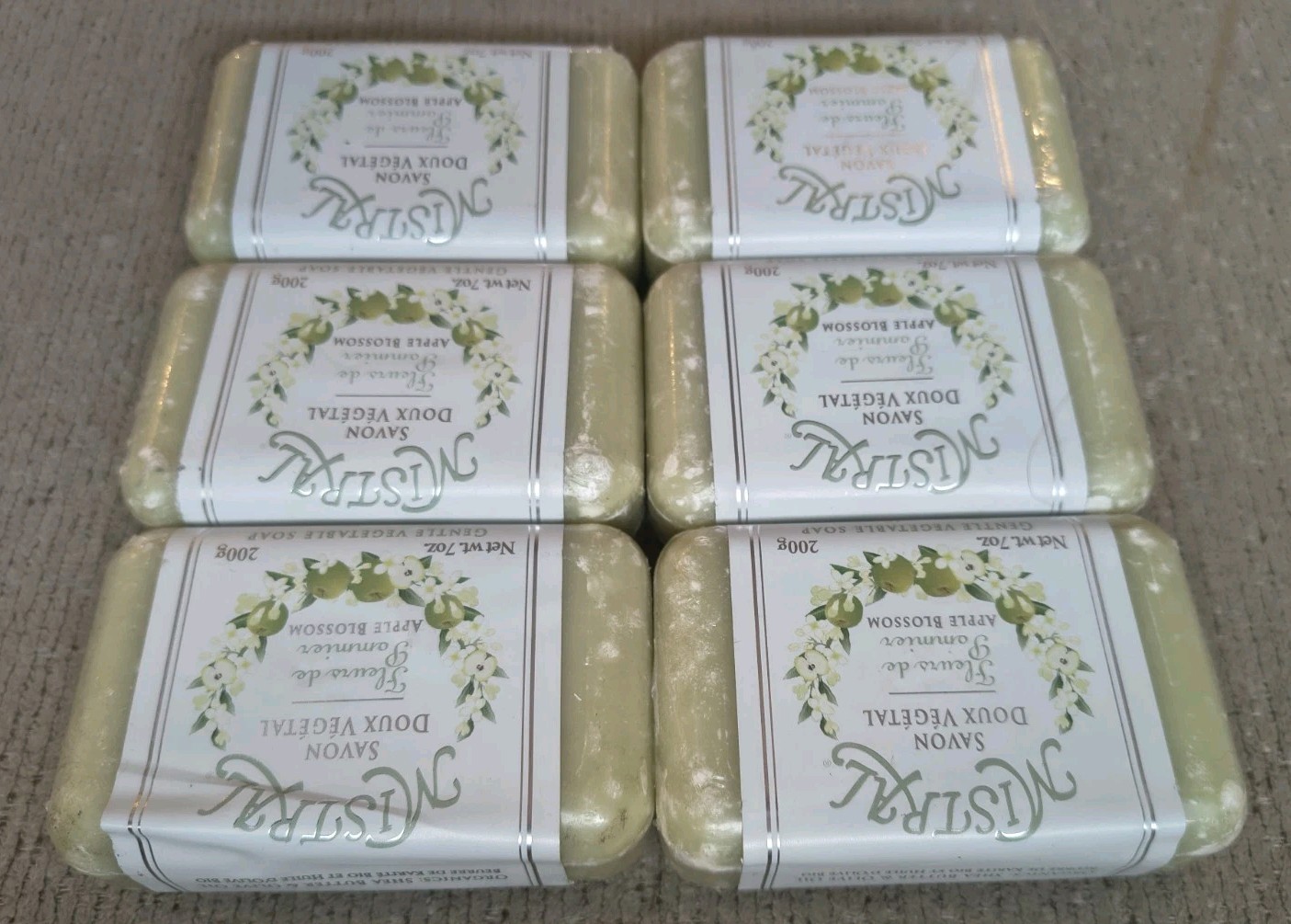 Mistral APPLE BLOSSOM Gentle Vegetable Organic Soap Bar 200g/7oz EA France 6 LOT