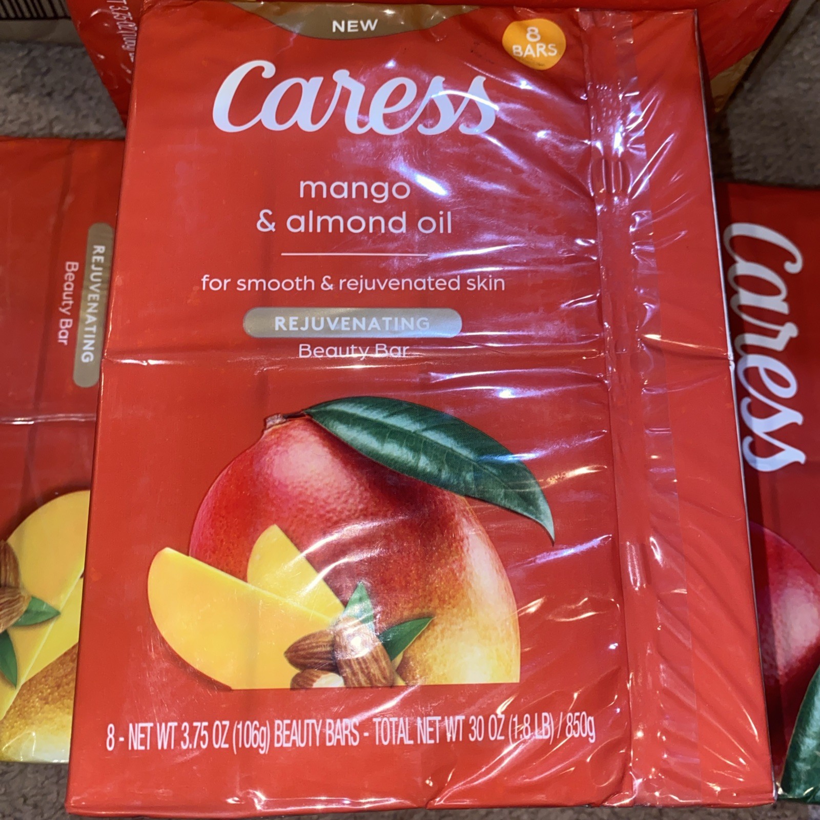 8 Bars Caress Soap Mango & Almond Oil REJUVENATING Beauty Bars 3.75oz