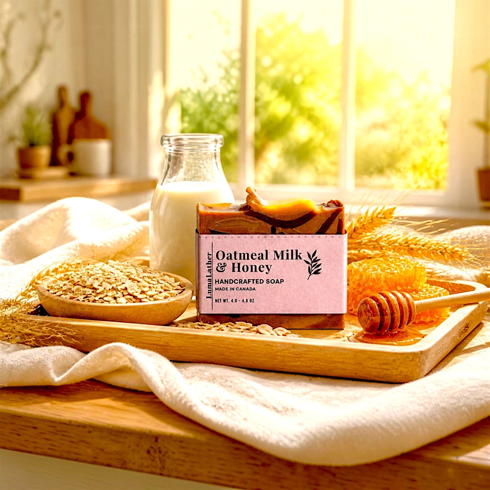 LumaLather Oatmeal Milk & Honey Handmade Soap Bar – Gentle Moisturizing Soap