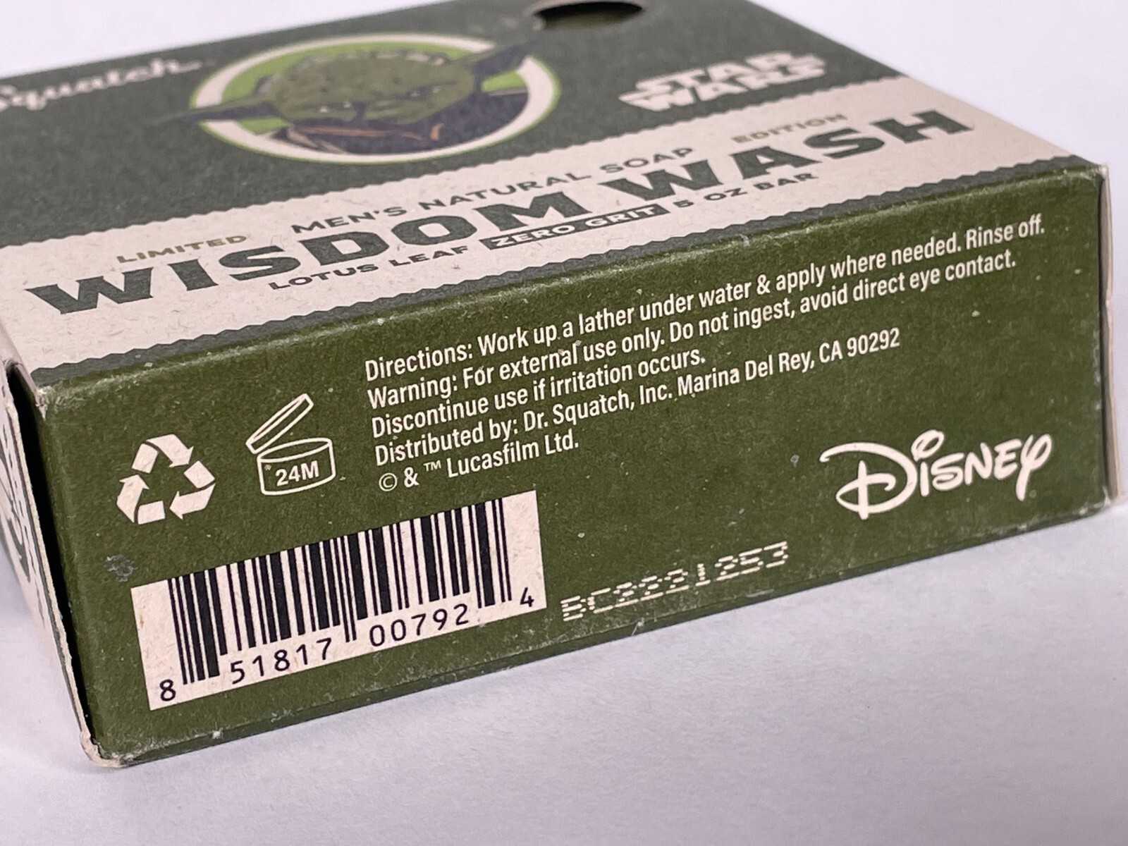 Dr Squatch WISDOM WASH Yoda Star Wars Mens 5oz Bar Soap Zero Grit