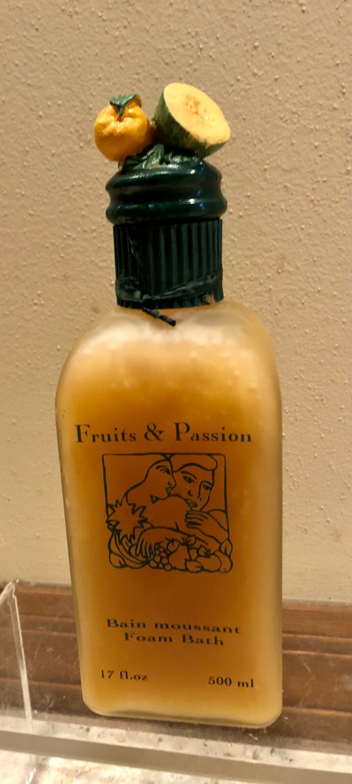 Vintage FRUITS & PASSION Foam Bath Glass Bottle Orange Cantaloup 17 Oz Rare NEW