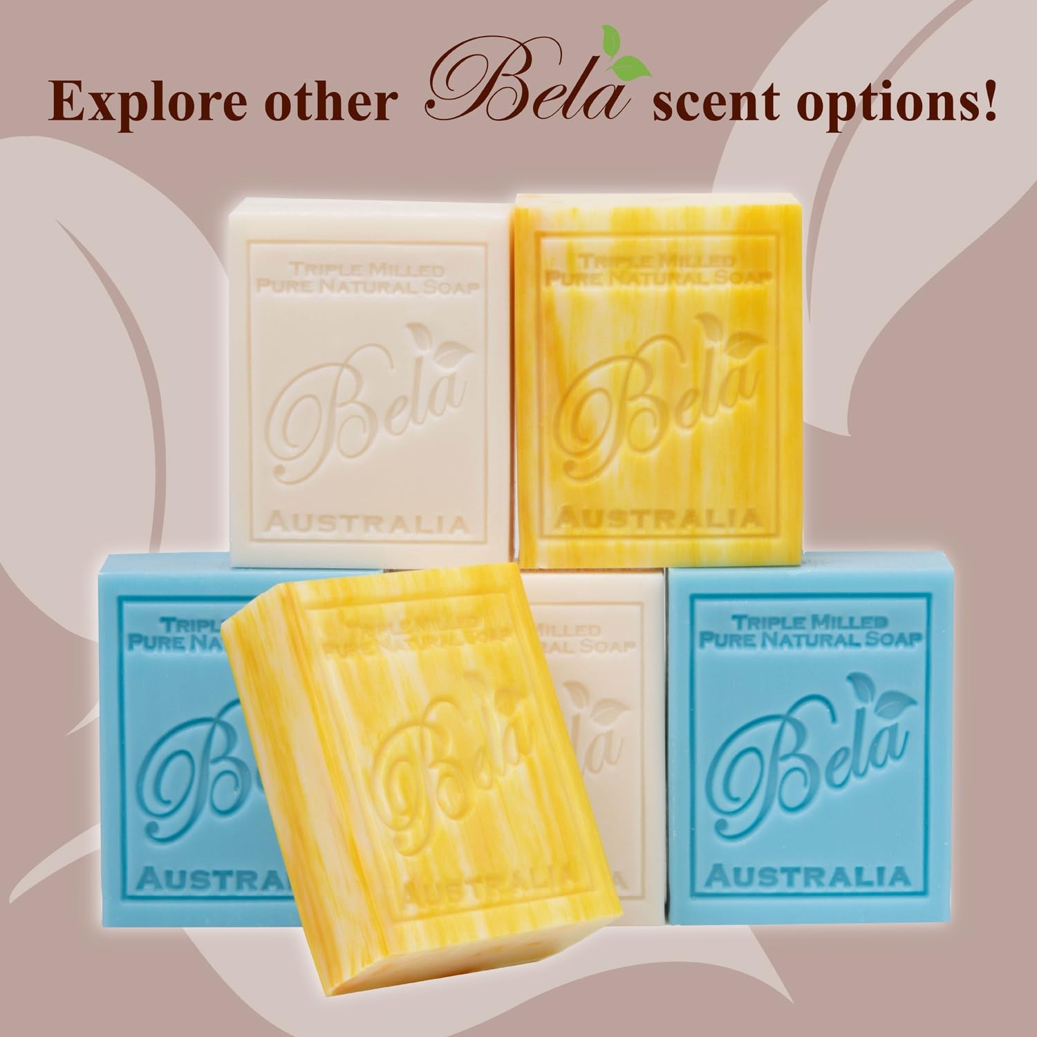 BELA Triple Milled Soap Variety Pack 6 Bars 3.3 OZ Each Organic Shea Butter