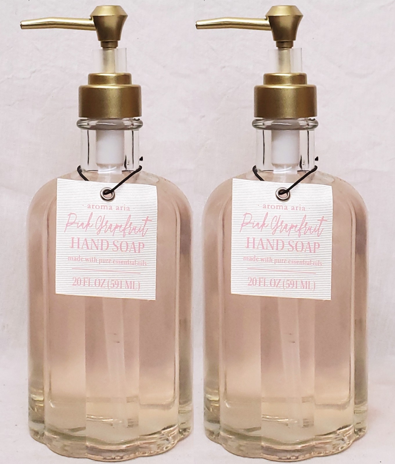 2 Aroma Aria PINK GRAPEFRUIT Gel Hand Soap Wash w/ essential oils 20 oz Glass