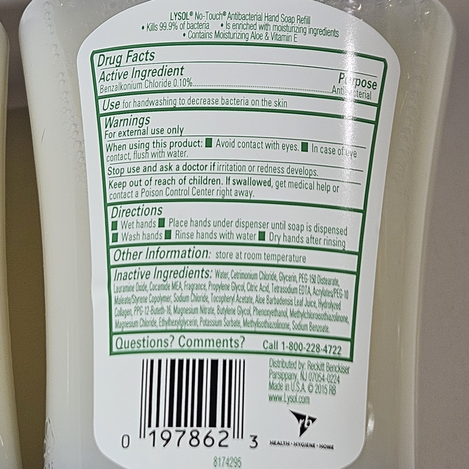 2 Lysol No-Touch Hand Soap System Refills Aloe Vera & Vitamin E New Old Stock