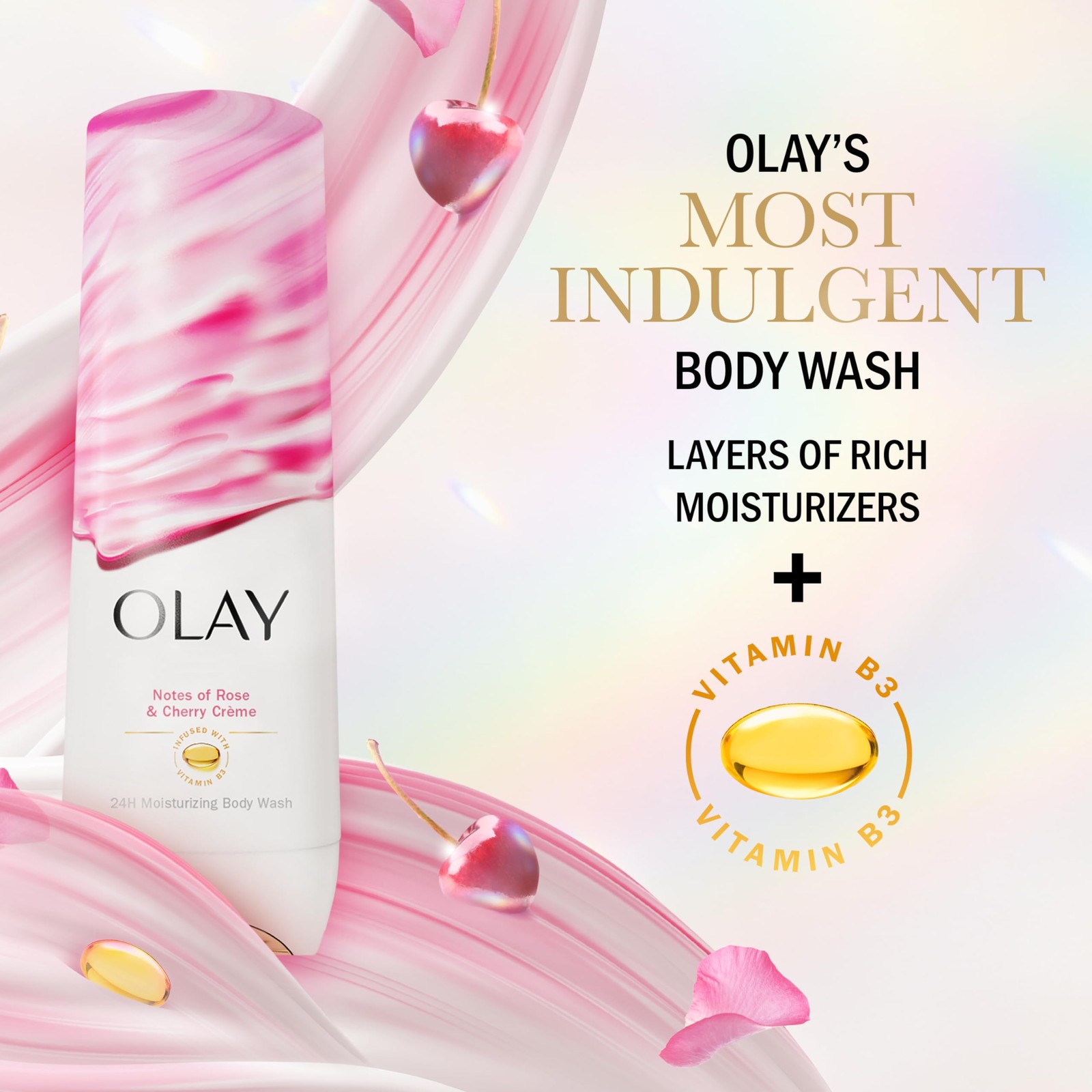 Olay Indulgent Moisture Body Wash 20 Fl Oz Rose Cherry Creme 24Hr Hydration