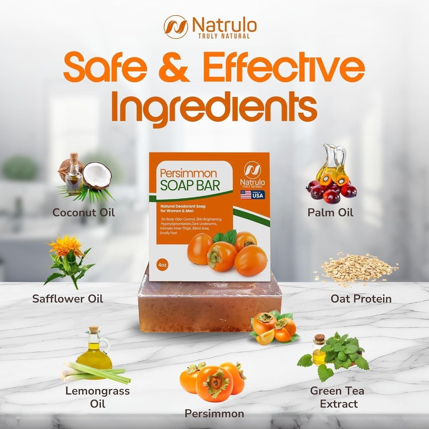 Natrulo Persimmon Soap Bar for Body Odor Control Â Purifying Deodorizing Body