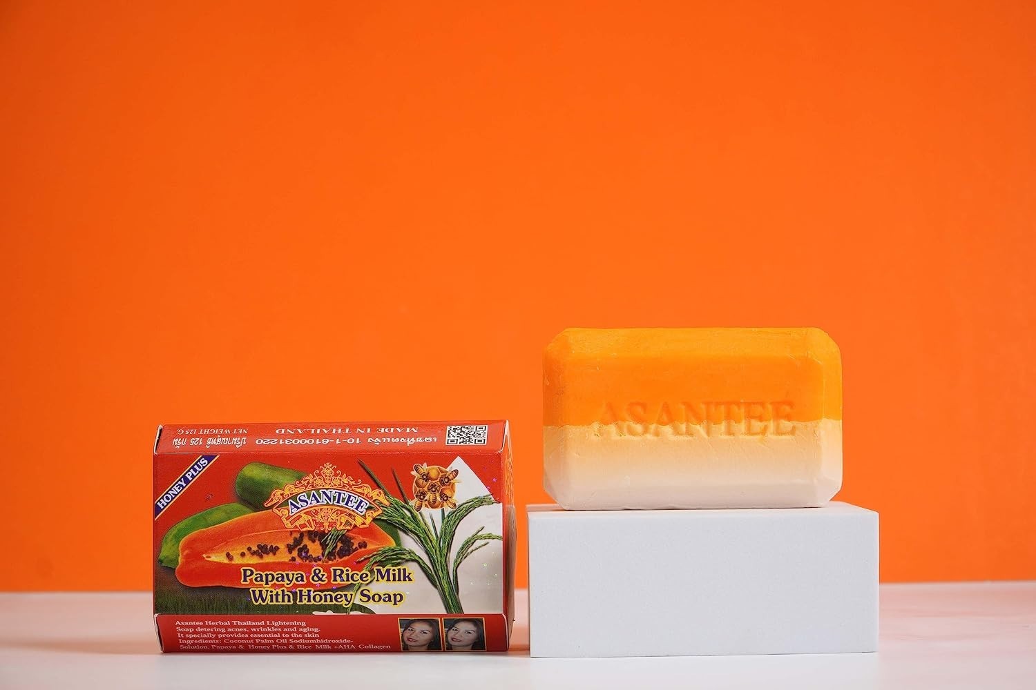 ASANTEE Papaya Rice Milk Honey Cleansing Soap Bar 125g AHA Vitamins A E