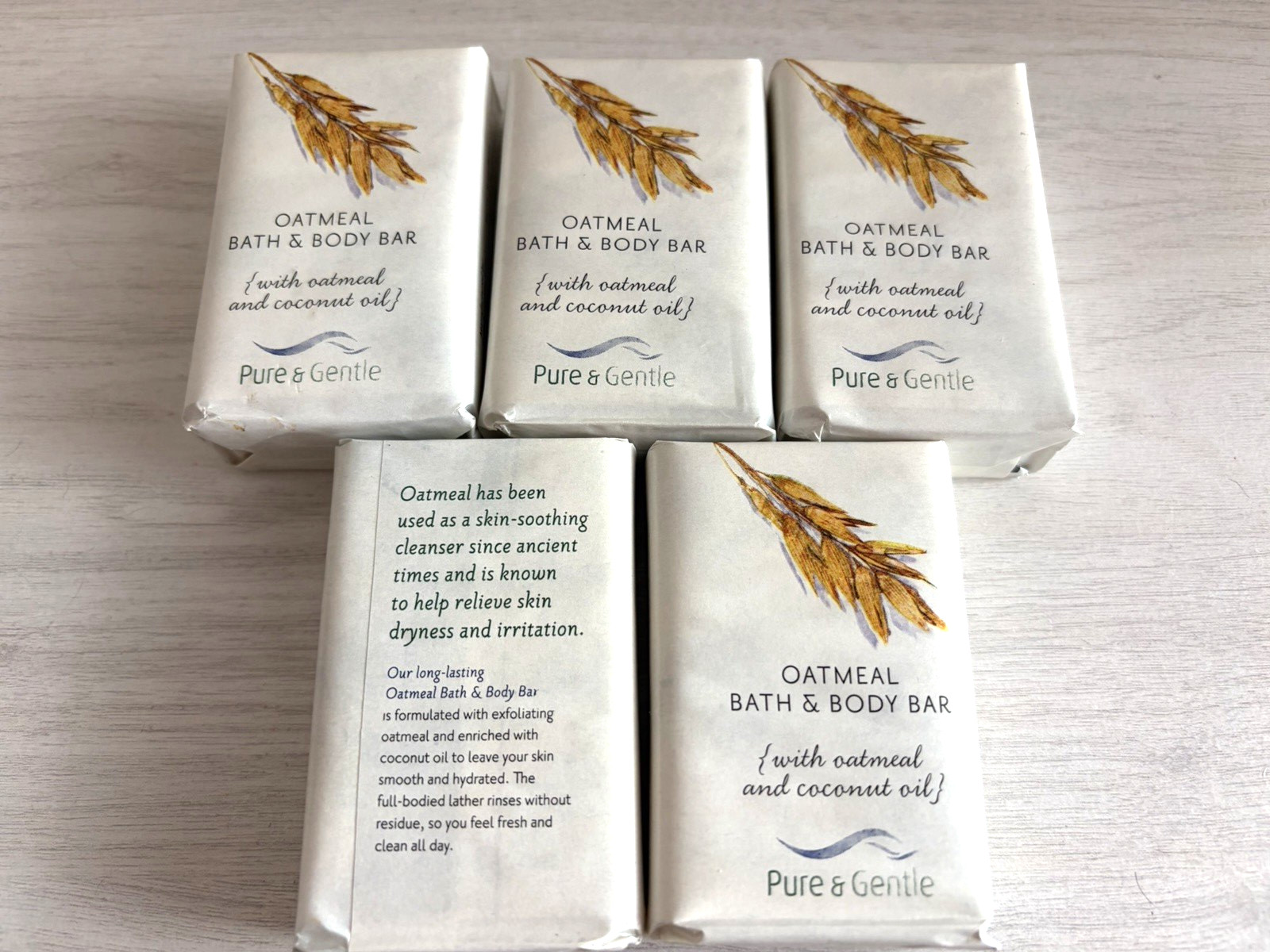 PURE & GENTLE Oatmeal Bath & Body Bar Soap 5 Pack Natural Coconut Oil Bulk NEW