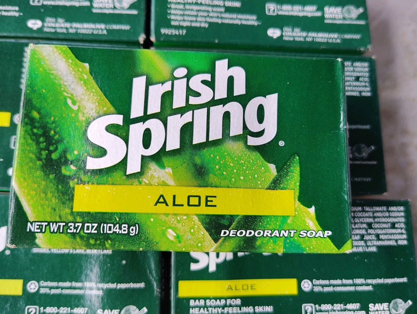 Irish Spring ALOE Deodorant Bar Soap Lot Of 8 New NO Flax 3.7 Oz Bath Size HTF