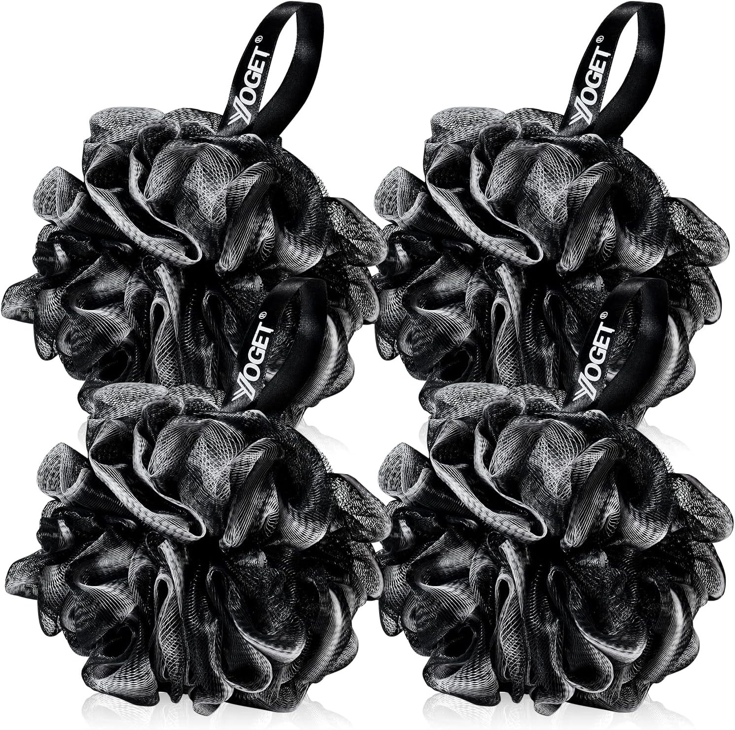Yoget Bath Loofah Sponge, 4 Pack Black 60G Shower Mesh Ball Soft Pouf
