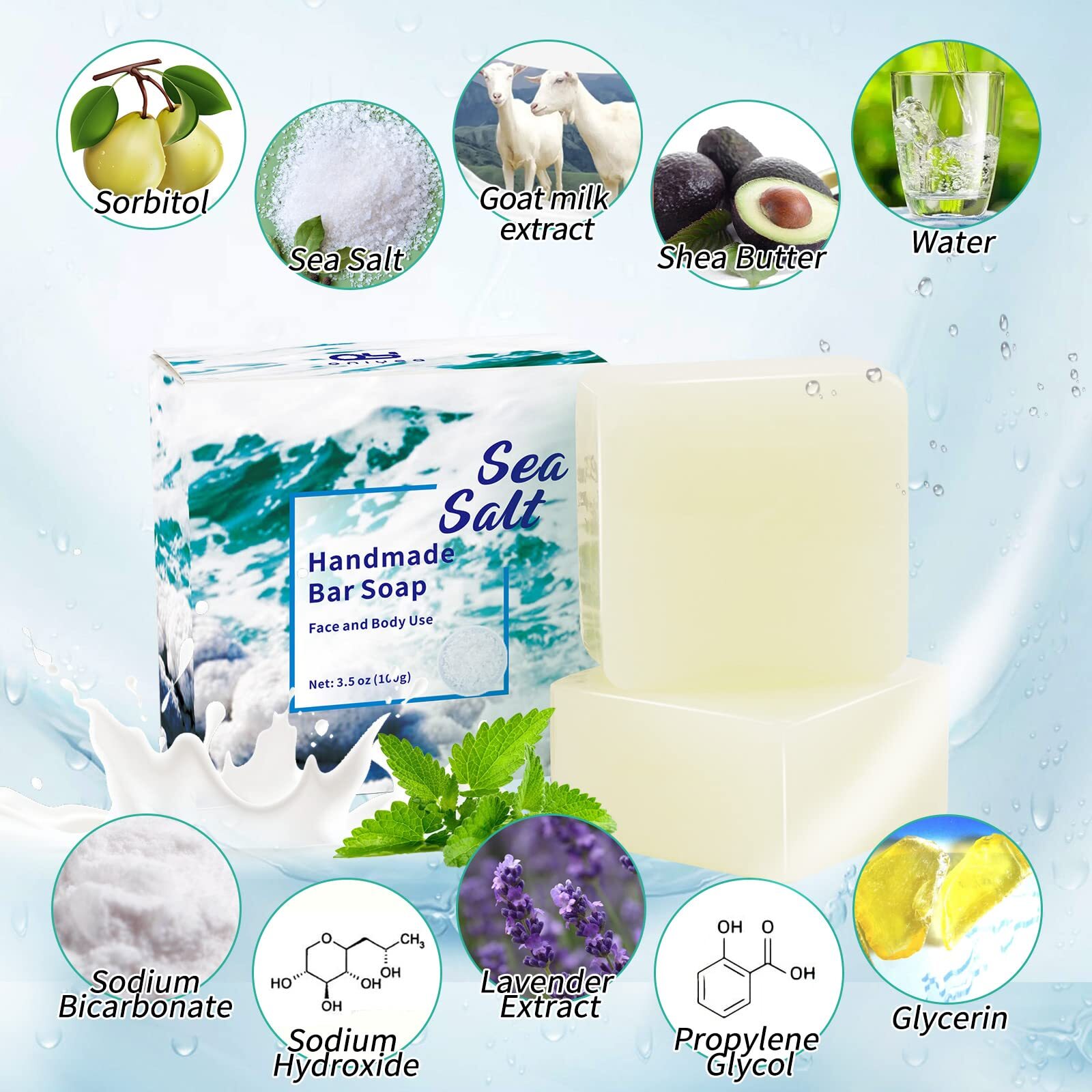 2 PK Sea Salt Soap 3.5 Oz Each, Exfoliating Acne Deeply Clean Problem Skin