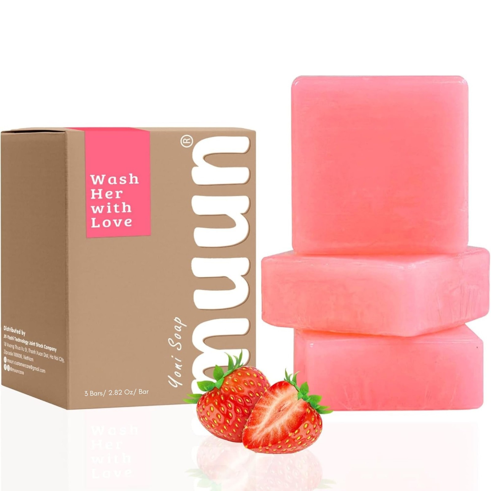 Muun Yoni Soap Bar – Pack 3 Strawberry pH Balance Natural Ingredients – Gentle C