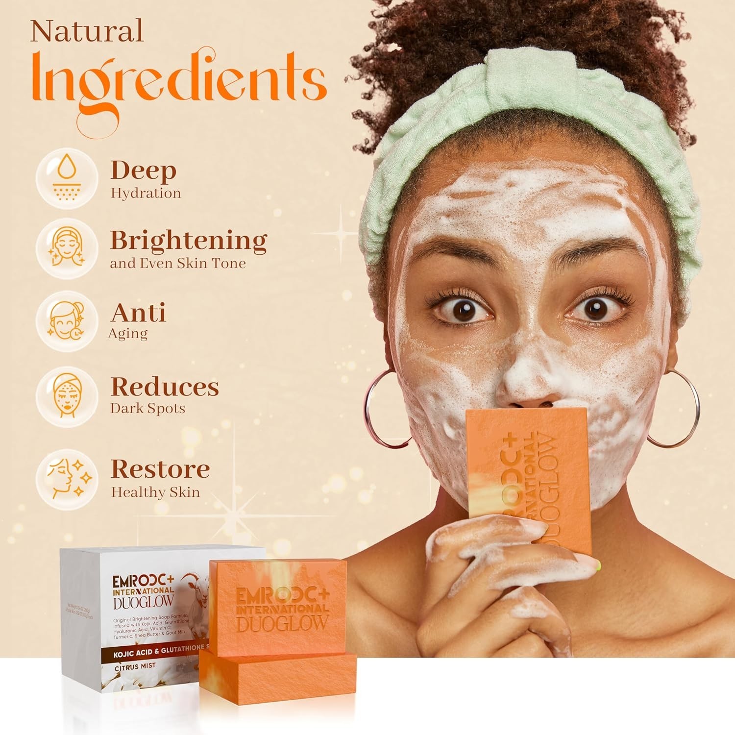 Soap with Kojic Acid, Glutathione & Turmeric – Brightening Bar for Dark(2 Pack,