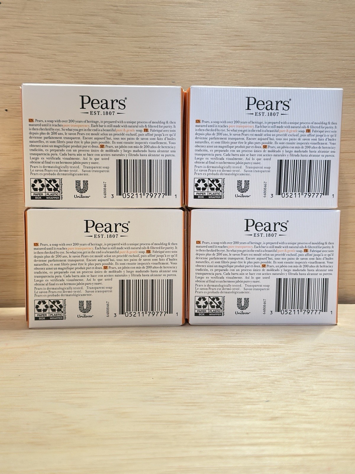 4-Pears Transparent Soap Pure & Gentle Plant Oils Bar Soap 3.53 Oz Ea- Sealed