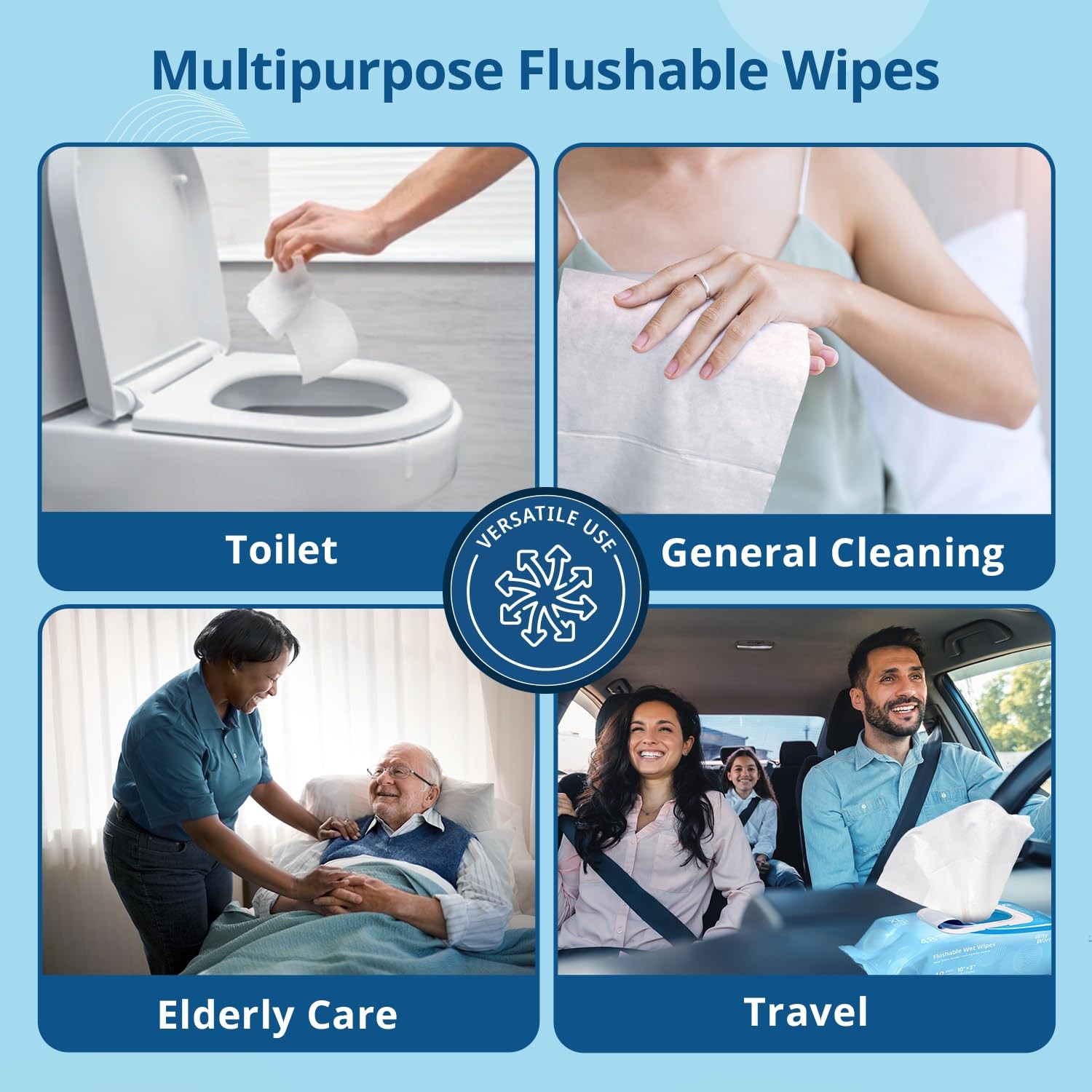 WhyWorry Flushable Wipes for Adults, Extra Large 8″x10″ 48 Count (Pack of 1)