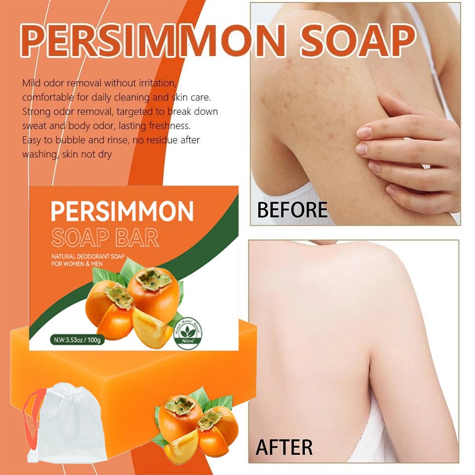 3PCS Persimmon Soap for Old People Smell, Organic Deodorant Bath Bar Body Odor