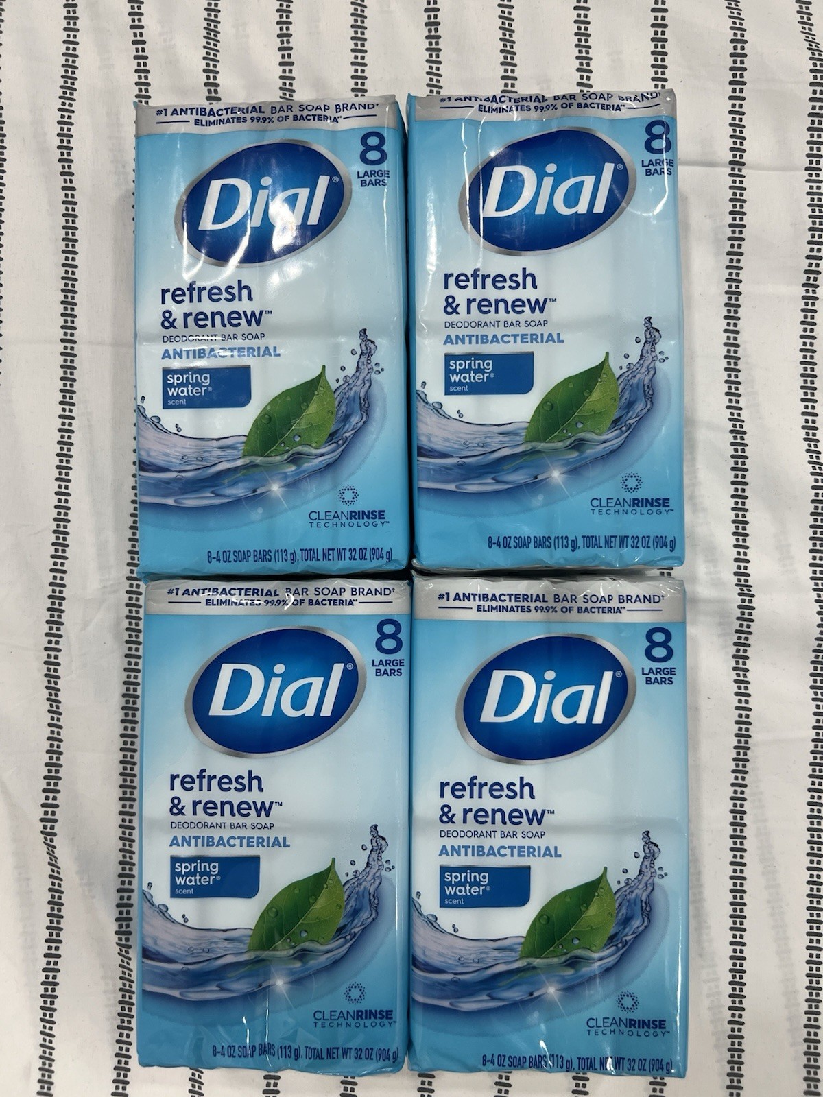 Dial Refresh & Renew Antibacterial Deodorant Bar Soap Spring Water Scent 8 Bars