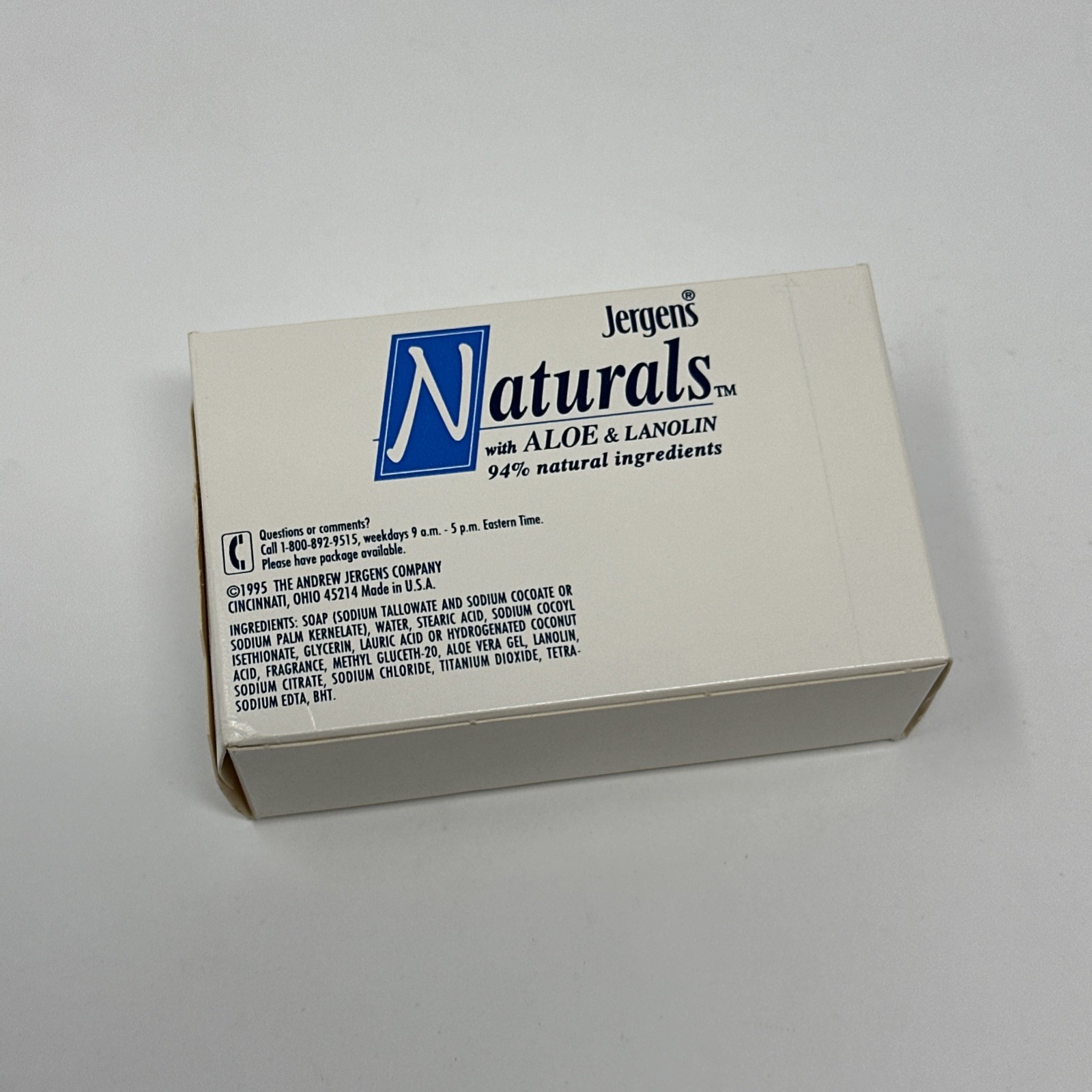 Vtg Jergens Naturals w/ Aloe & Lanolin 4.75 oz Bar Soap Skin Care – 1 Bars (NOS)