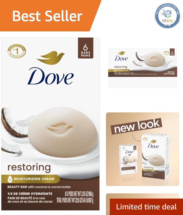 Dove Restoring Beauty Bar with Coconut & Cocoa Butter – 6 Pack, Organic Cleanse