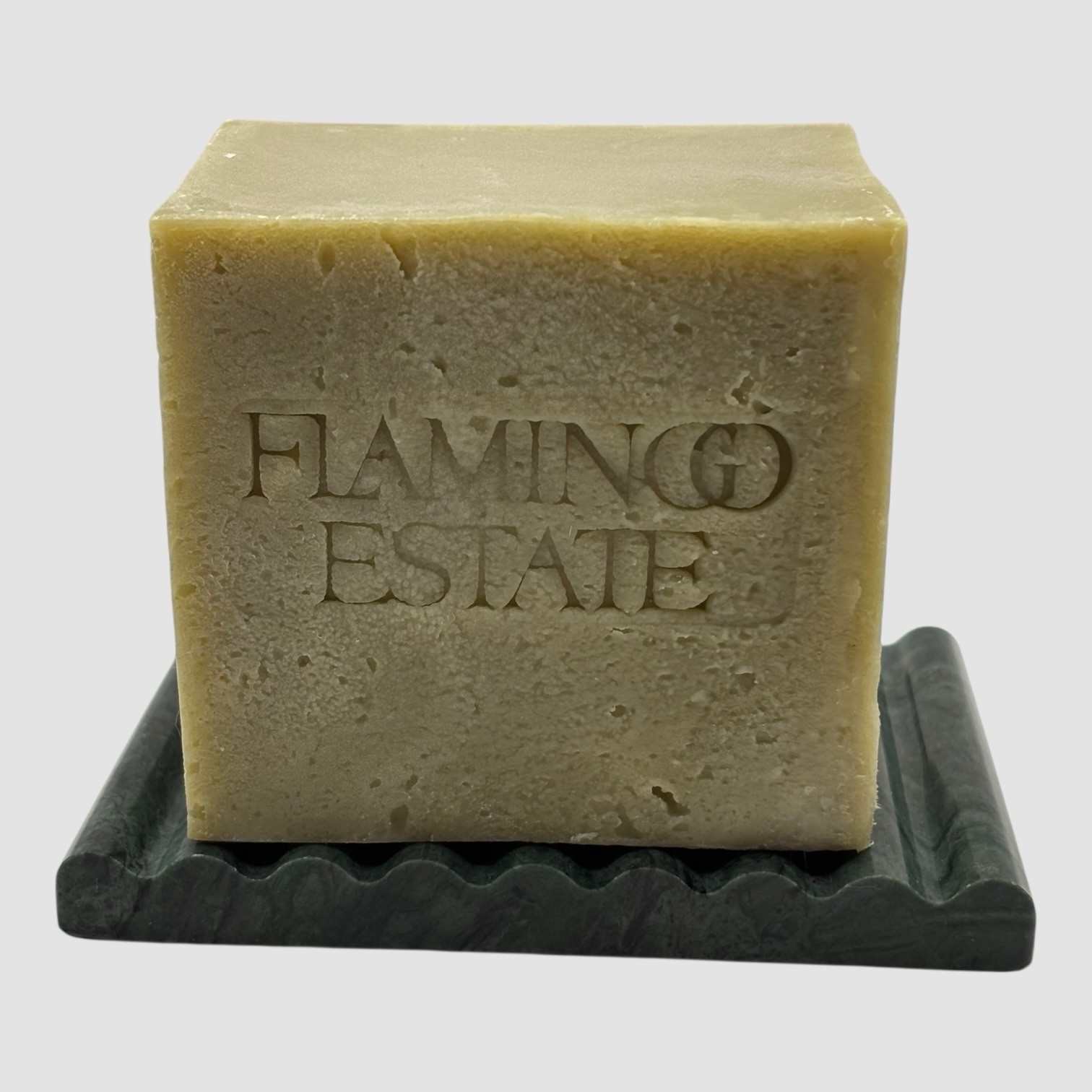 Flamingo Estate Green Leaf Organic Soap Brick with Verde Indio Green Marble Dish