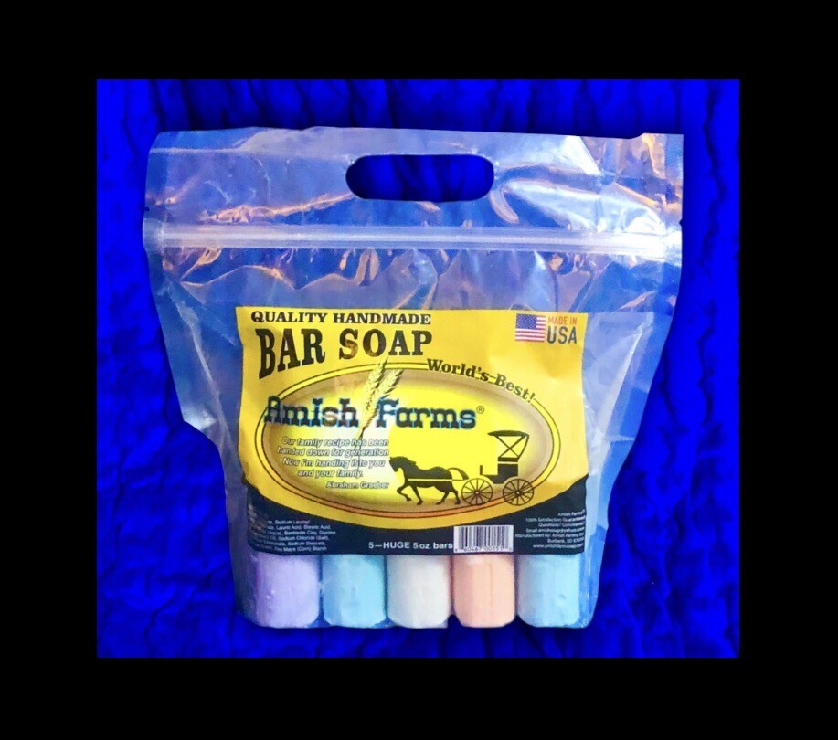 *Amish Farm Worlds Best Quality Bar Soap (Pack of 5) each Bar Is 3”x3”x1.25”