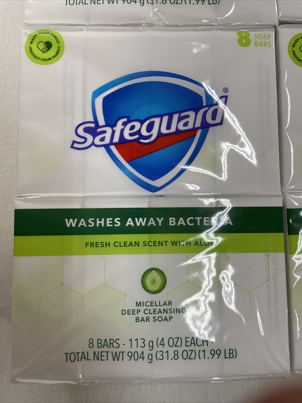 4-Pk Safeguard Antibacterial Bar Soap Fresh Clean Scent With Aloe 8-4oz Bars Ea