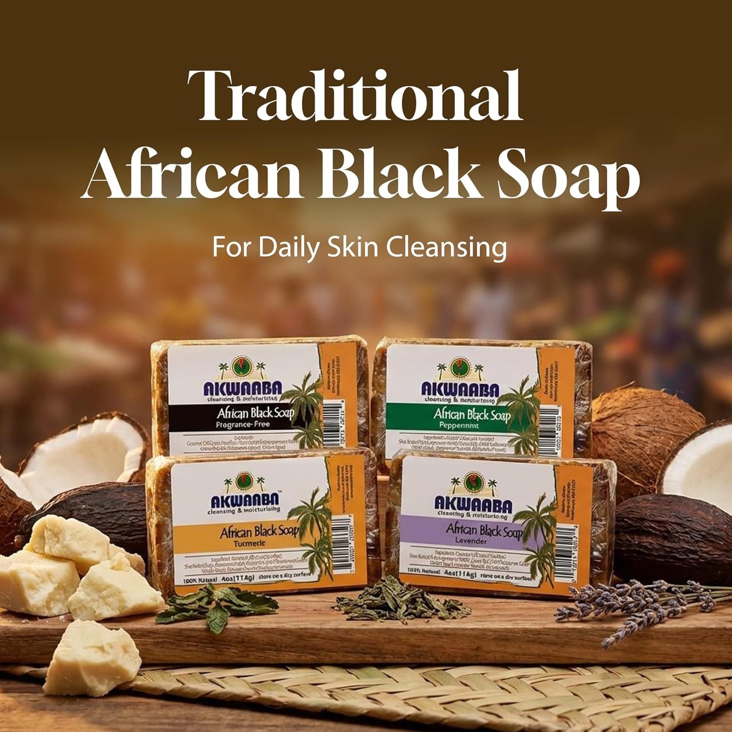 Natural African Black Soap with Papaya | 4 oz Gentle Cleanser for Face & Body