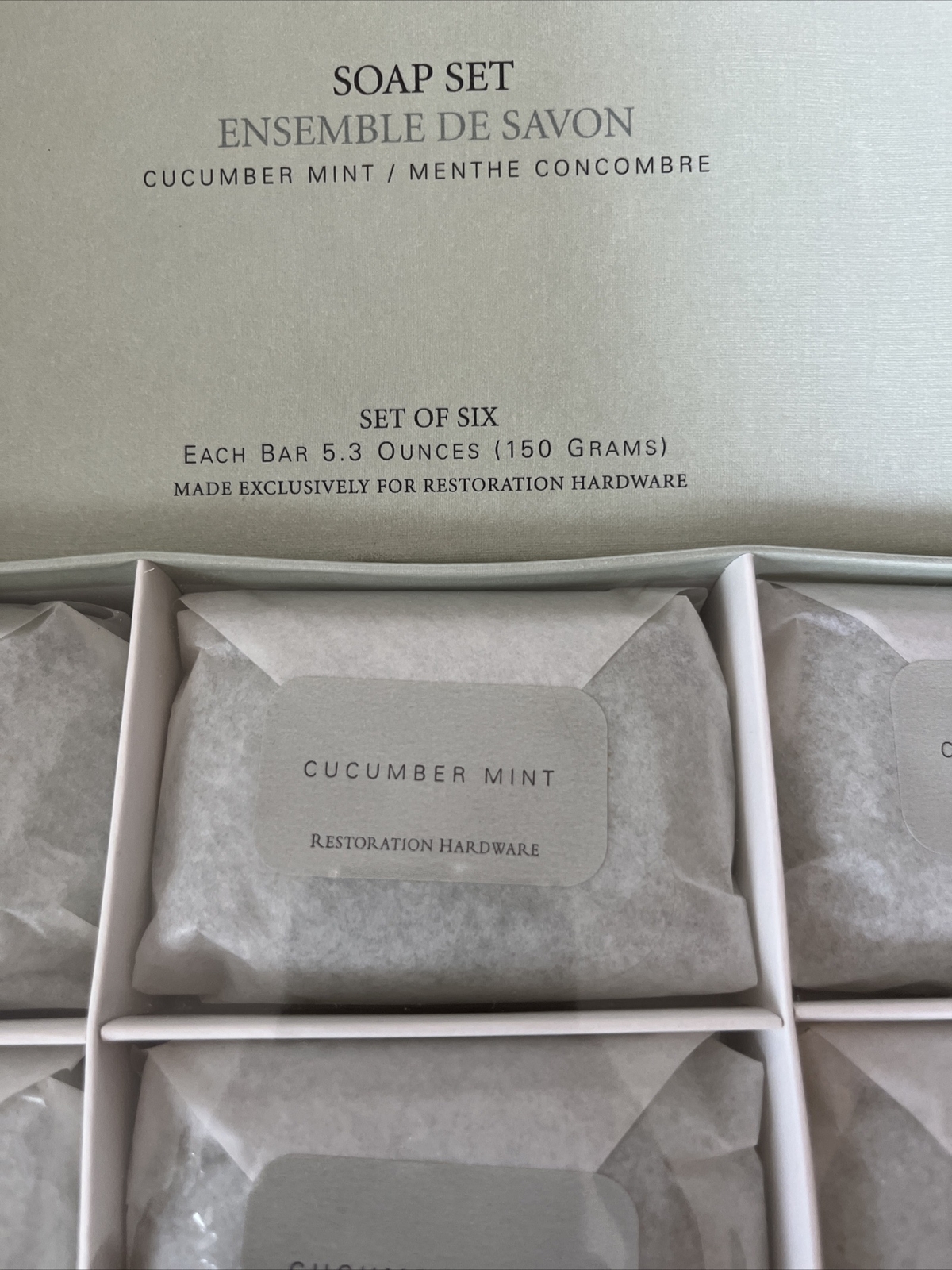 Restoration Hardware Cucumber Mint Set Bars 6x 5.3 Oz NOS
