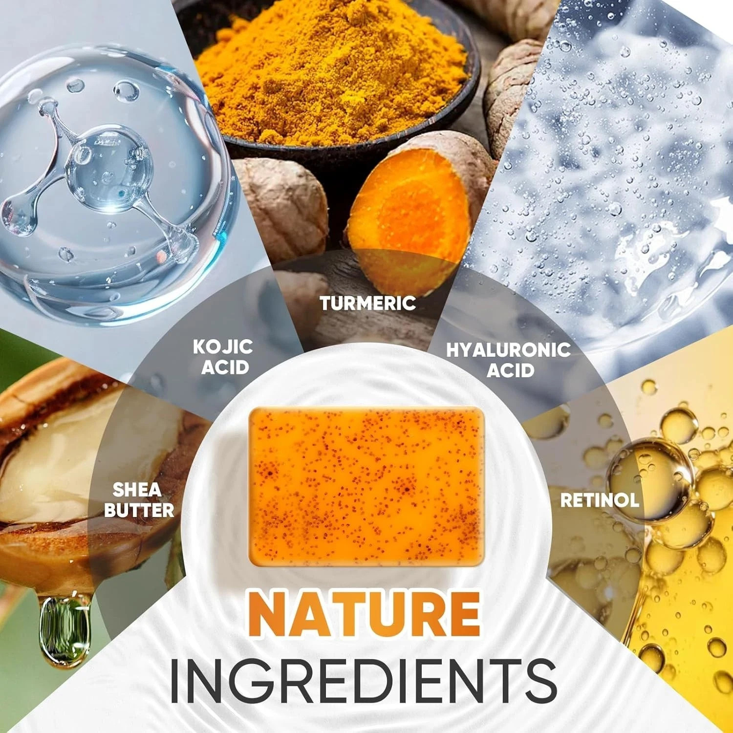 6-Pack Turmeric Kojic Acid Soap Bars 60g Retinol Collagen Vitamin E Shea Butter