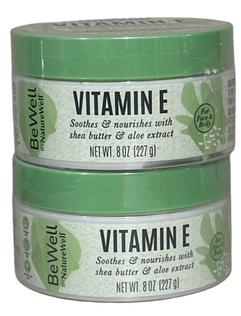 BeWell Naturals Vitamin E Cream 8 Oz (227 G) 2-Pack With Shea Butter & Aloe Extr