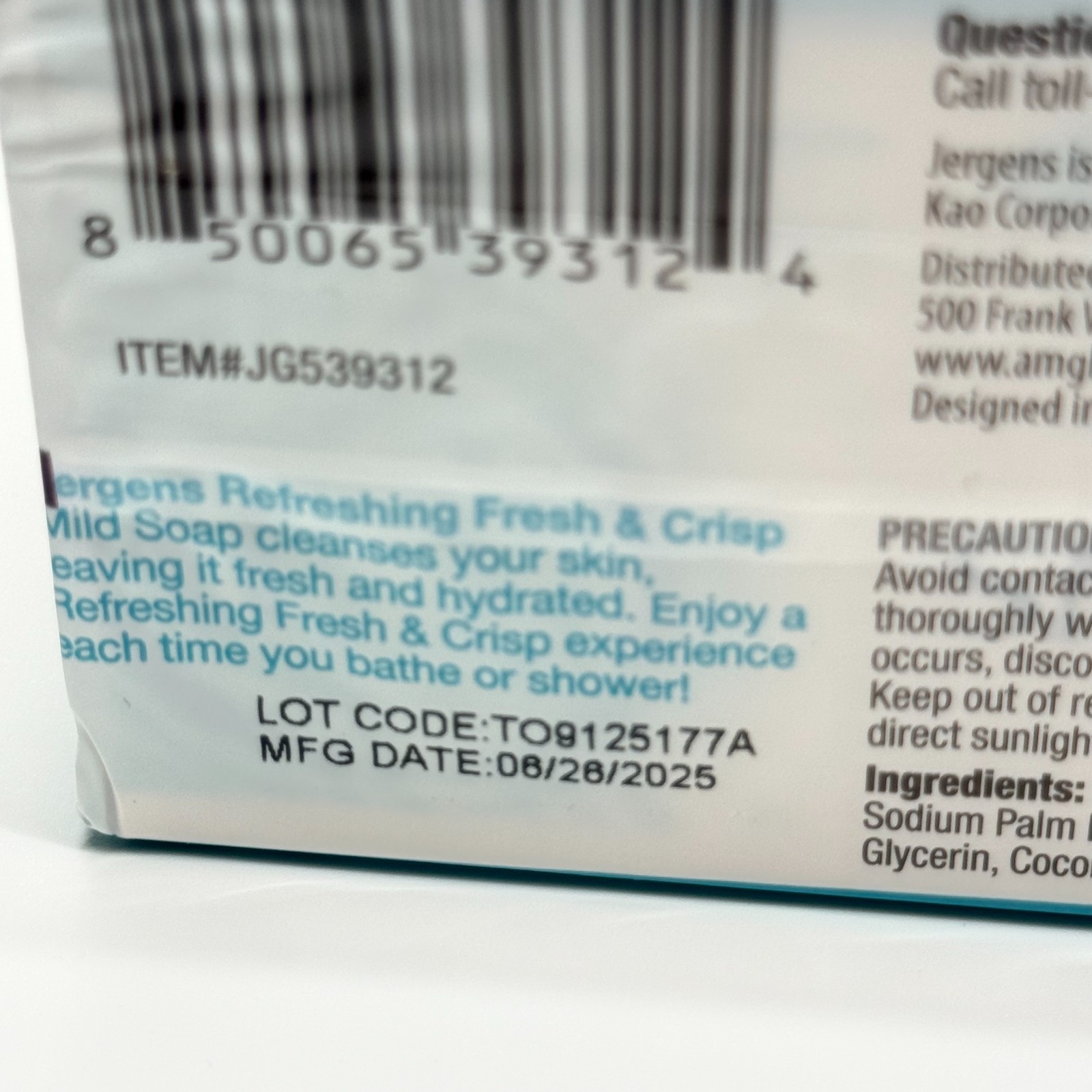 Jergens Bar Soap Fresh & Crisp 4 Box Of 2 Pack 3oz each ( 8 total bars) 6/2025