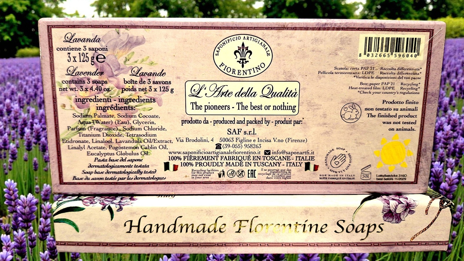 Saponificio Handmade Lavender Scented Bar Soap from Italy 3 bars 4.40 oz Each