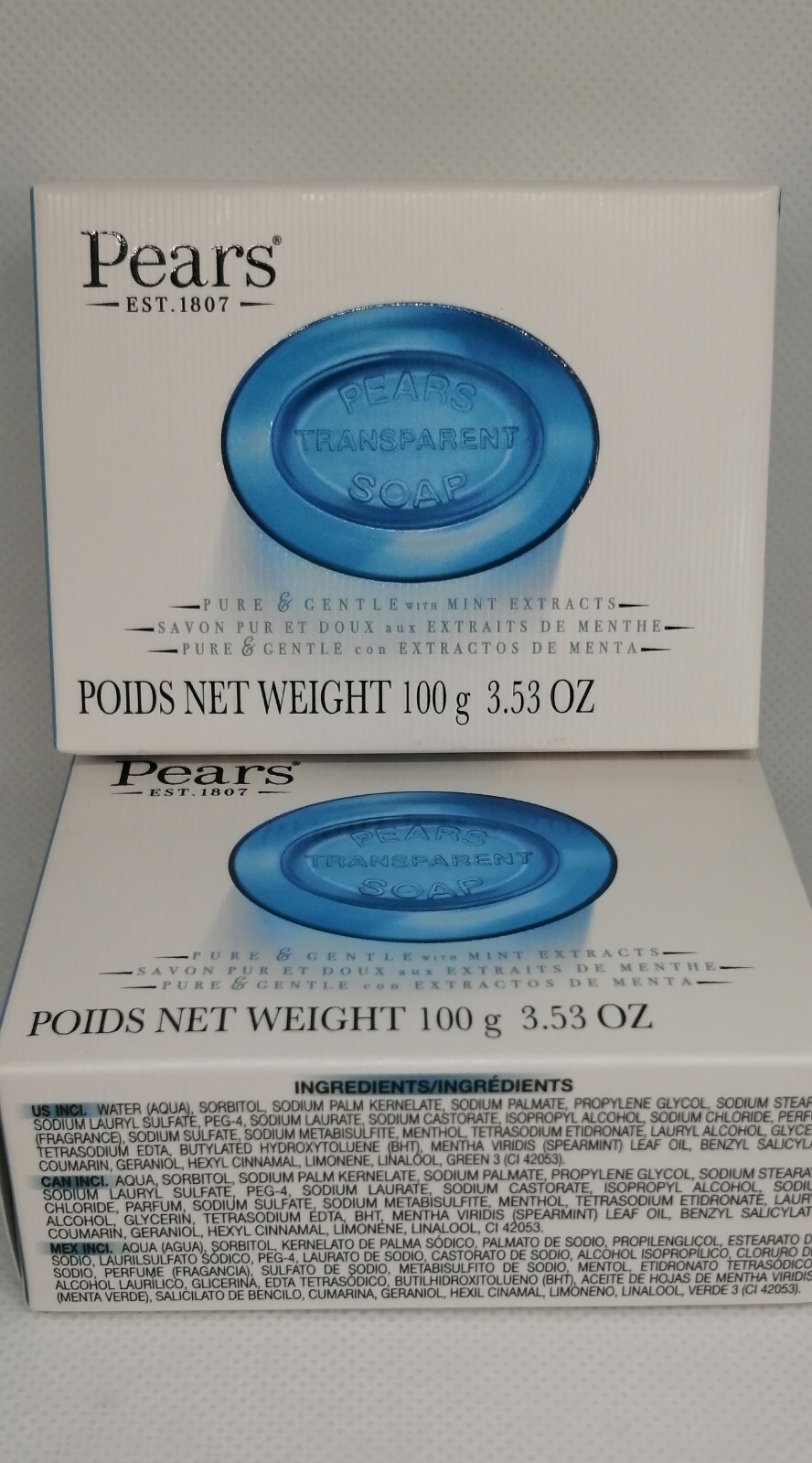 Pack of 2 Pears Transparent Soap Blue 100 g 3.53 Oz!