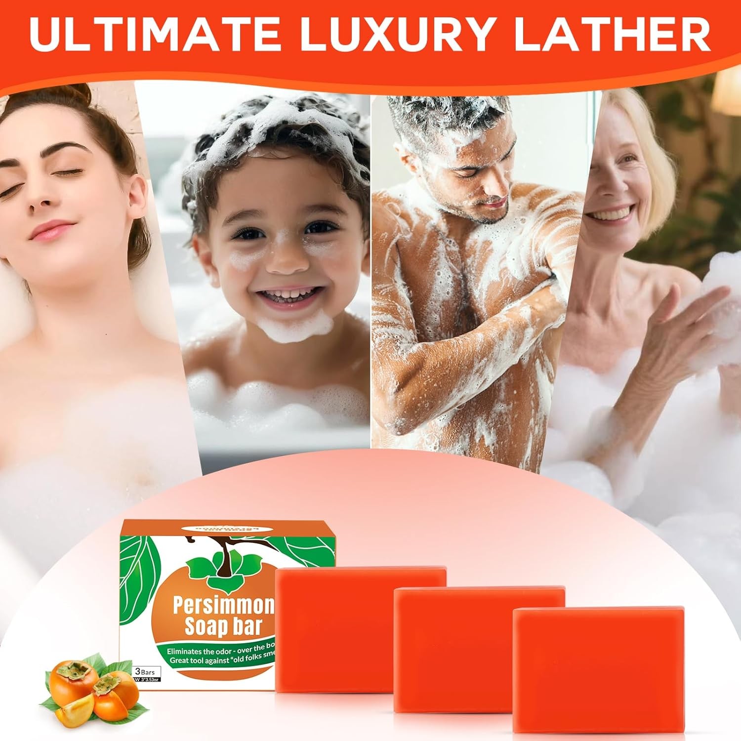 3 PCS Persimmon Soap Bar for Body Odor Control, Natural Body Bar Soap for Old Pe
