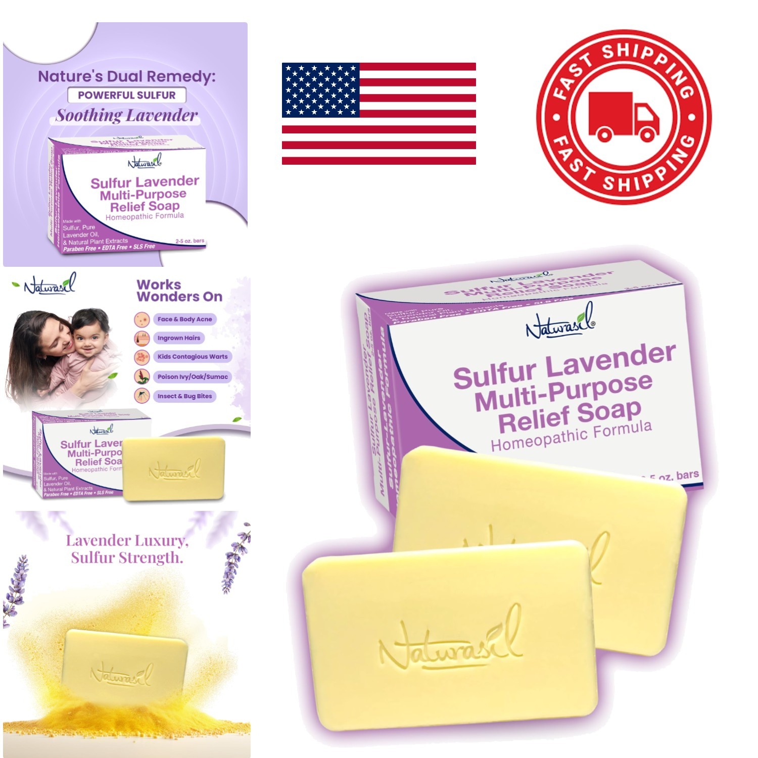 Medicated Sulfur Soap with Pure Lavender for Eczema and Itching 10 Ounces