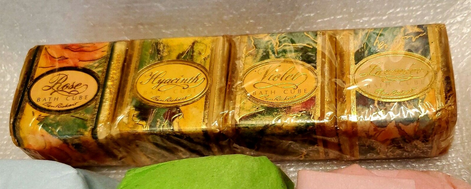 BEN RICKERT vintage 4 bath cubes & 3 bars of soap (lotus blossom, rose, lavender