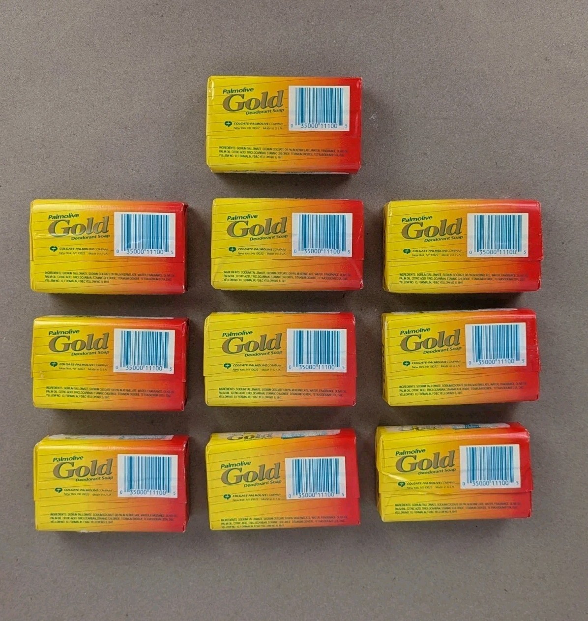 Vintage NOS Palmolive GOLD Deodorant Soap 10 Bars 4.5oz Made in USA Bath Size 1
