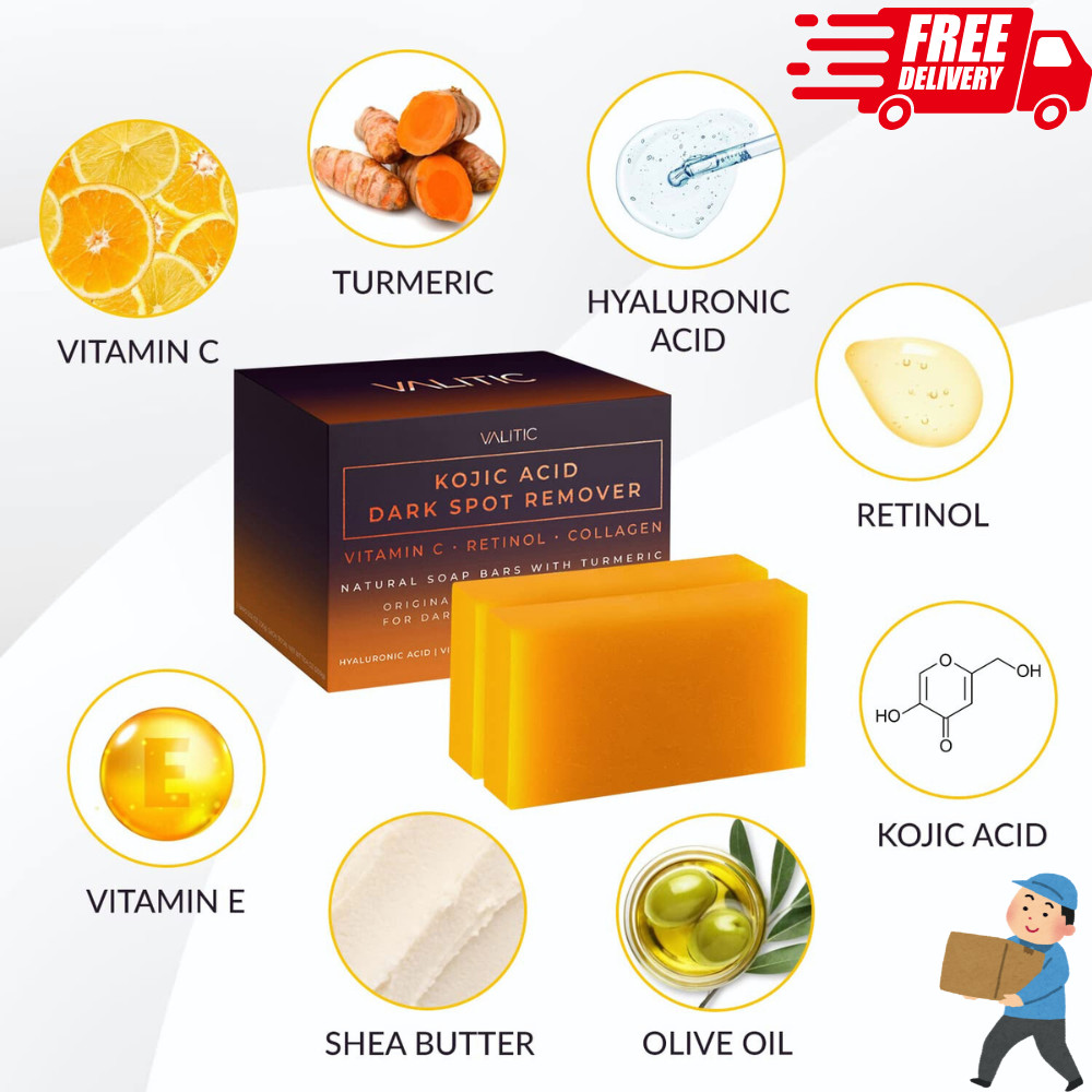 VALITIC Kojic Acid Dark Spot Remover Soap Bars with Vitamin C & Collagen, 2 Pack
