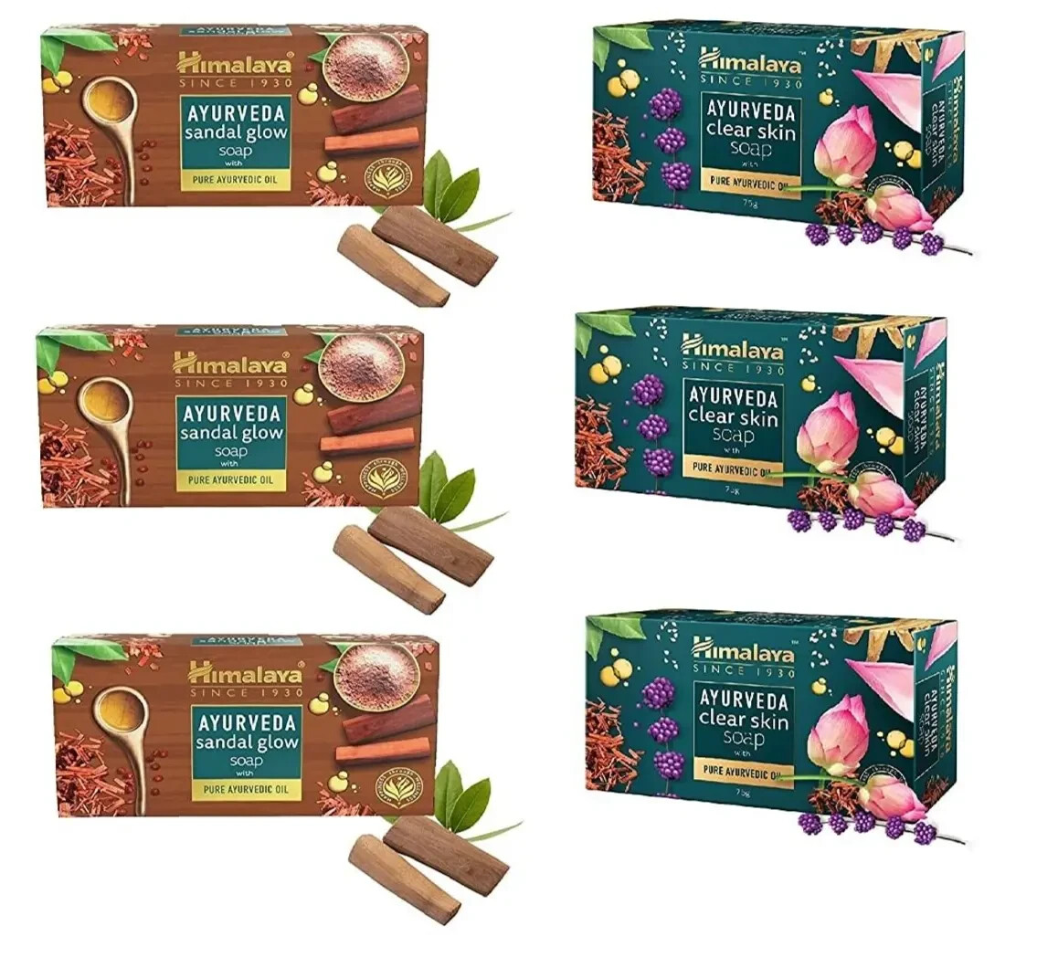 6X Himalaya Ayurveda (Sandal Glow Soap + Ayurveda Clear Skin Soap) 3 each75gm