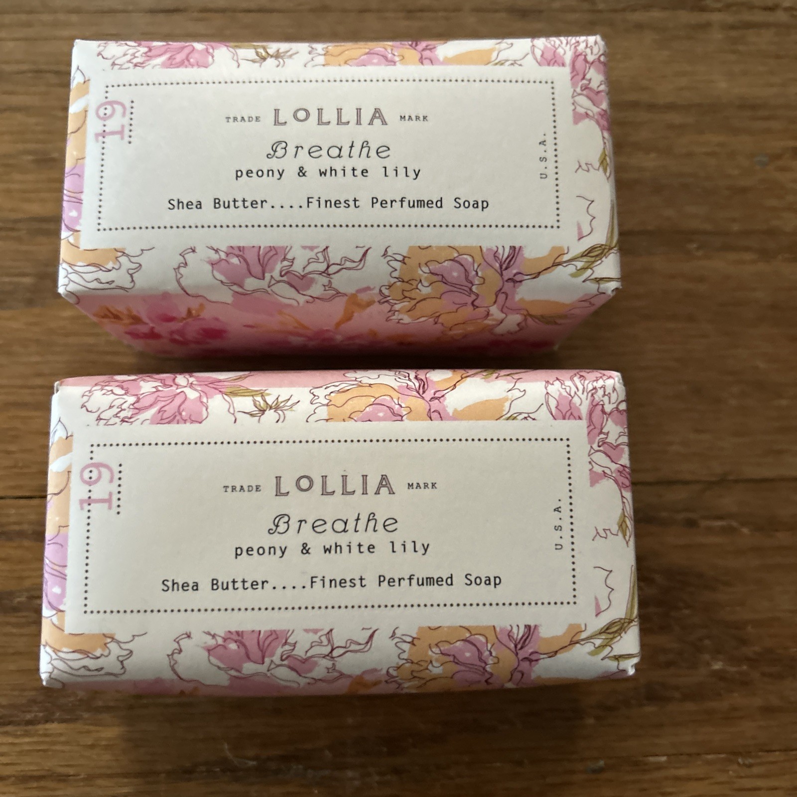 Lollia Breathe Peony And White Lily Shea Butter 5oz Bar Soap Set Of 2 Brand New