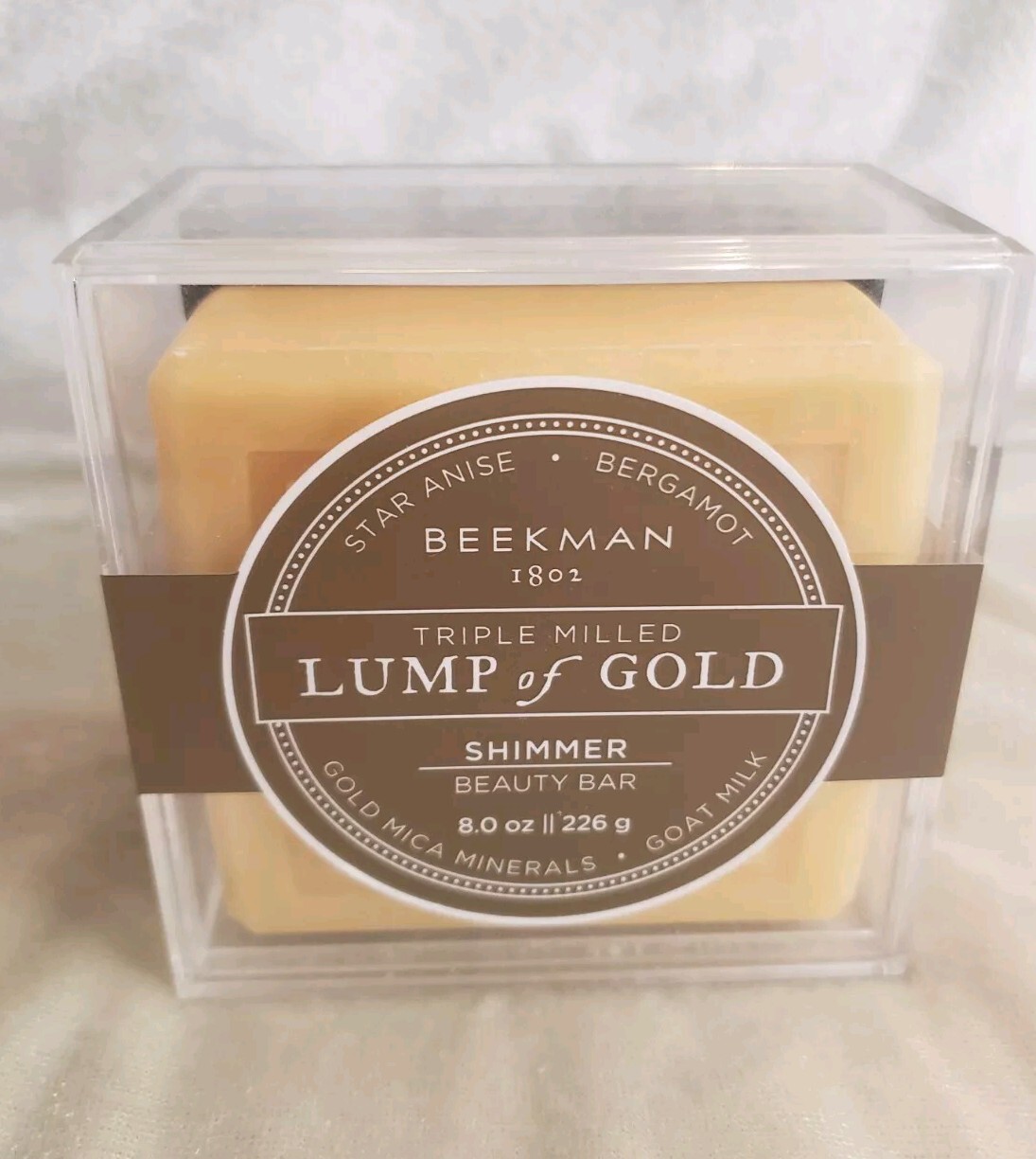 Beekman 1802 Lump of Gold Shimmer Beauty Bar 8oz /226 g Star Anise Bergamot NIB